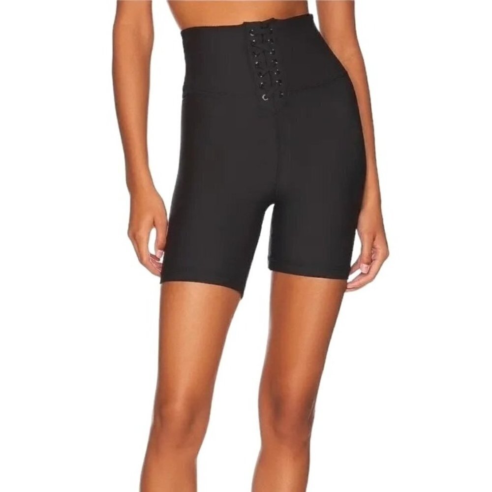 WEWOREWHAT Black Lace Up Biker High Rise Athletic Shorts Size S NWT
